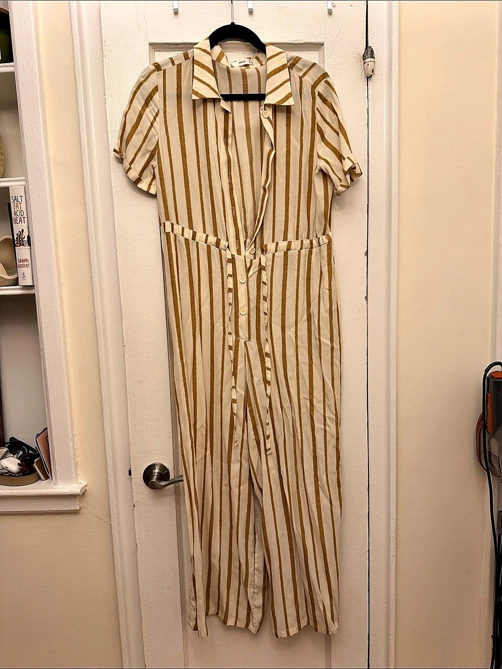 Mango Striped Jumpsuit in Cream & Brown Size Small
